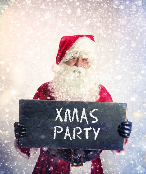 Santa Claus Chalkbord Xmas Party Jelentkezzen Kezét — Stock Fotó