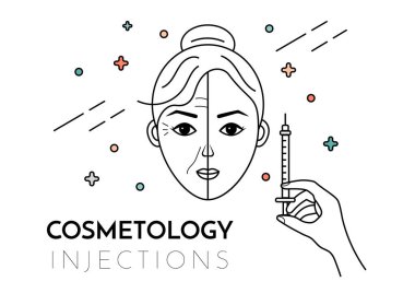 Cosmetic injections. Vector flat illustration with place for text. Mesotherapy, rejuvenation. clipart