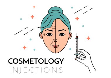 Cosmetic injections. Vector flat illustration with place for text. Mesotherapy, rejuvenation. clipart
