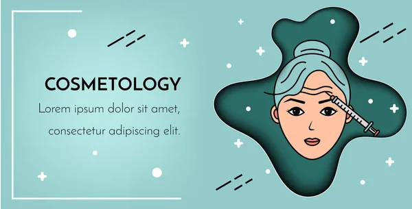 Injeções cosméticas. Efeito de camada vetorial cortado da ilustração de papel com lugar para texto. Mesoterapia, rejuvenescimento . —  Vetores de Stock