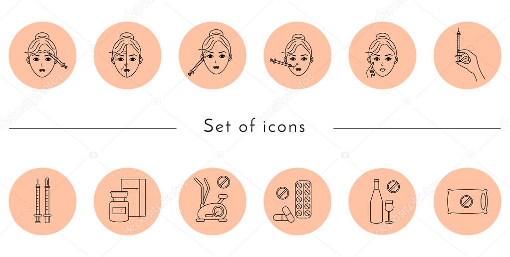 Beauty injection line icon. Woman, face, medical syringe, botox. Beauty care concept. Can be used for topics like rejuvenation, aesthetics, cosmetology