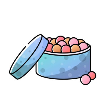 Doğrusal tarzda beyaz arka plan üzerinde vektör yalıtılmış nesne. Logo, güzel bir yüz makyajı için aksesuar simgesi. Top allık, toz, bir kutu içinde vurgulayıcı