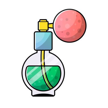 Doğrusal tarzda beyaz arka plan üzerinde vektör yalıtılmış nesne. Logo, bir şişe güzel bir makyaj kokulu parfüm için aksesuar simgesi