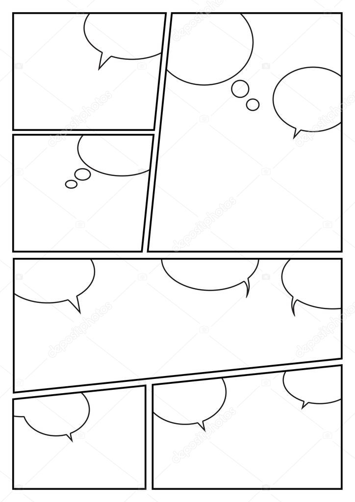 manga storyboard layout template for rapidly create the comic book style. A4 design of paper ratio is fit for print out.