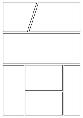 Manga film şeridi düzeni şablonu için hızla çizgi roman stili oluşturun. Kağıt oranı tasarımını a4 baskı için uygun dışarı.