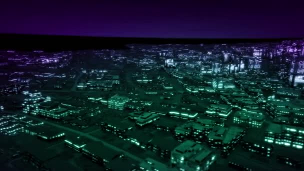 Visión Nocturna Ciudad Con Edificios Presentan Vigilancia Del Concepto Cctv — Vídeo de stock