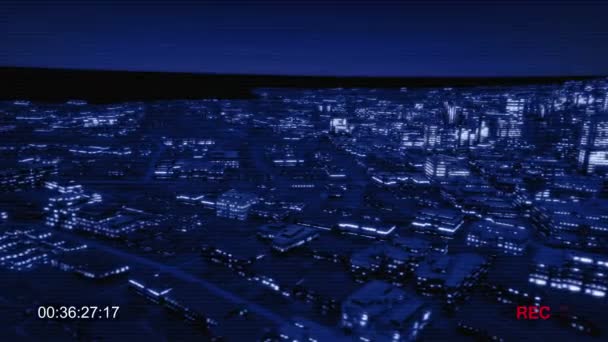 City Night Vision Med Byggnader Presentera Övervakningen Cctv Koncept — Stockvideo