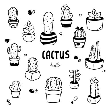 Kaktüs doodle. El çizim stilleri kaktüs öğeleri.