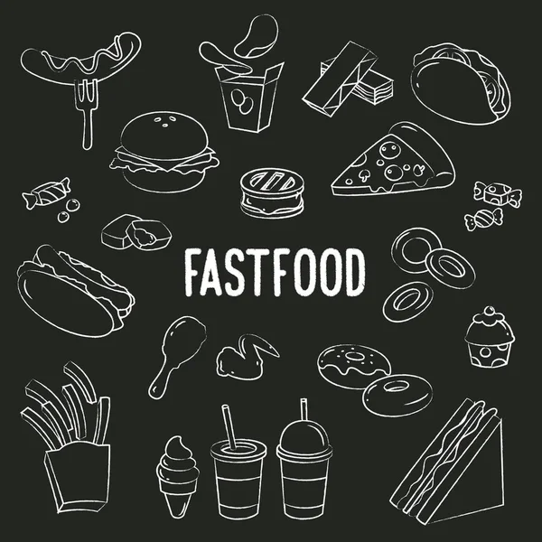 Fastfood Doodle Auf Tafel Hintergrund — Stockvektor