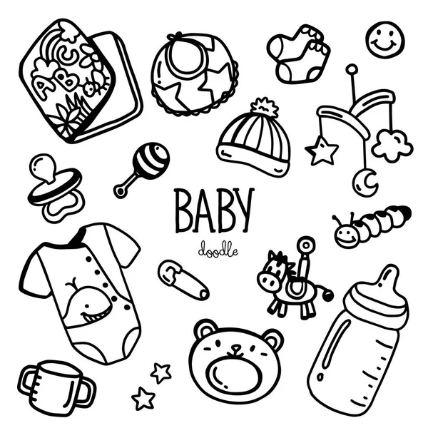 Baby Items Doodle Hand Drawing Styles Baby Item — Stock Vector