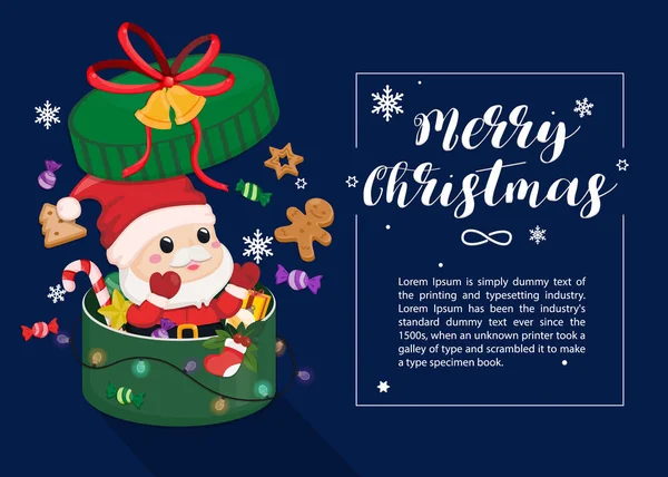 Tarjeta Navidad Sobre Fondo Marino Oscuro Con Santa Claus Renos — Archivo Imágenes Vectoriales
