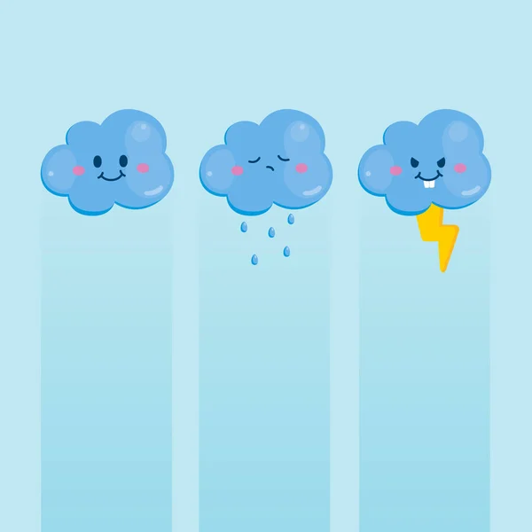 Different Emotion Clouds Set Blue Background Clouds Vector Illustration — Stock Vector