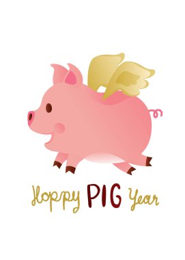 Mutlu çene yeni yıl 2019 tebrik kartı. Domuz yıl şablonu.