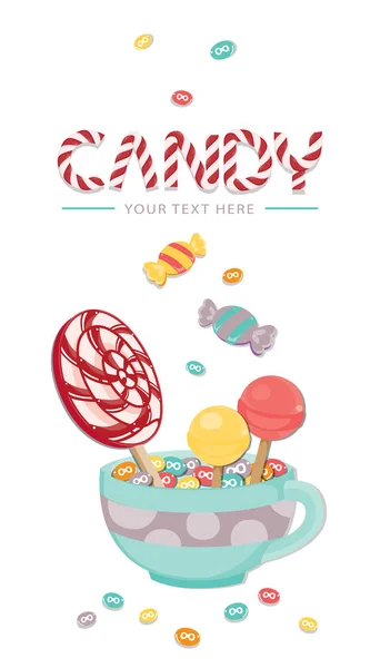 Vector Illustration Lot Candy White Background Sweet Template — Stock Vector