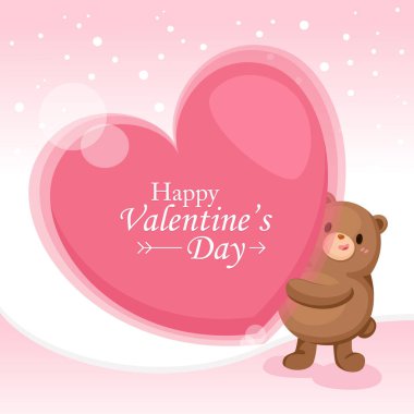 Sevgililer günü tebrik kartı. Pembe bir arka plan üzerinde sevimli ayı ile büyük kalp.