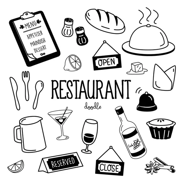 Çizimi Restoran Öğeleri Için Stilleri Restoran Doodle — Stok Vektör