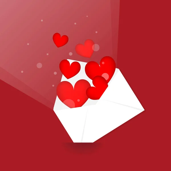 Hearts White Envelope Red Background Love Letter Valentine Day Greeting — Stock Vector