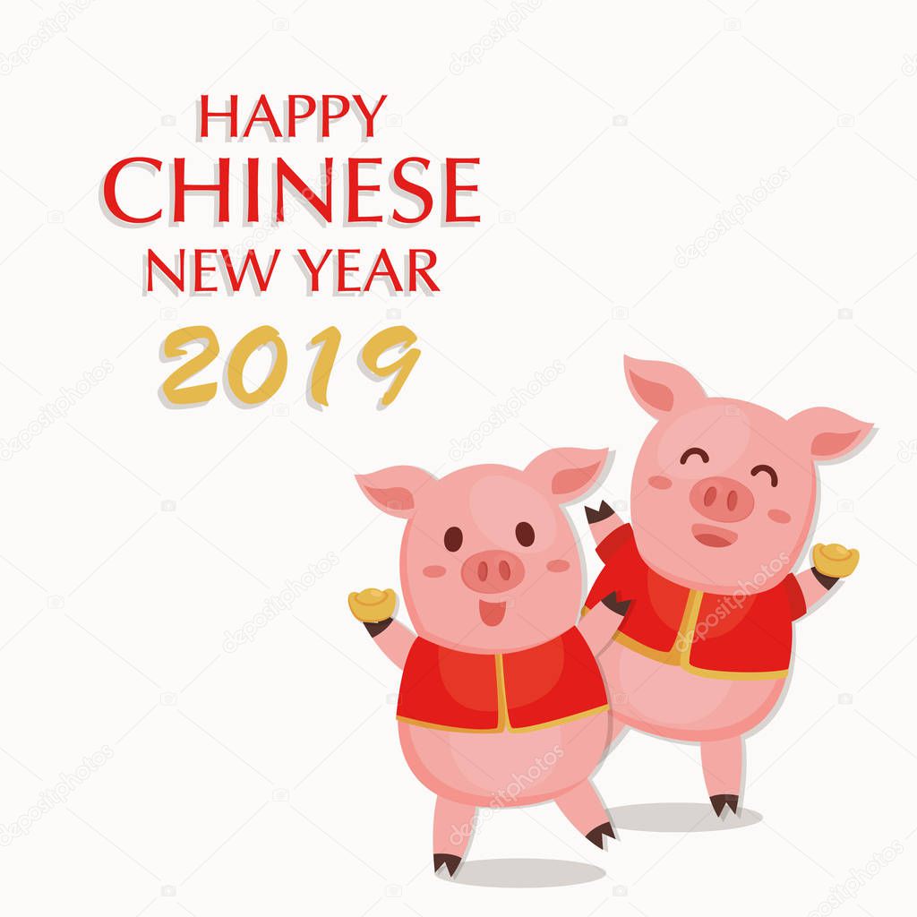  Happy Chinese new year. The year of pig. Lunar new year greeting card.