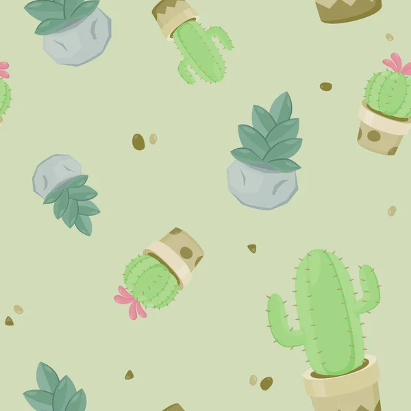 Naadloze Patroon Met Verschillende Cactus Herhaalde Patroon Met Groene Cactus — Stockvector