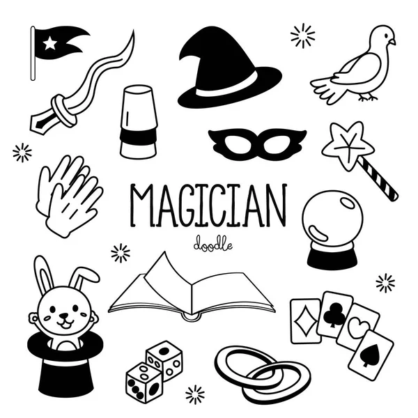 Stiluri Desen Mână Elemente Magician Doodles Magician — Vector de stoc