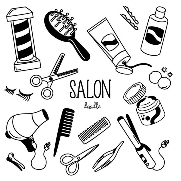 Styles Dessin Main Avec Des Articles Salon Boutique Salon Doodle — Image vectorielle