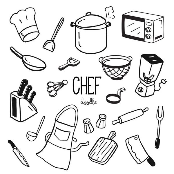 Mão Doodle Estilos Para Itens Chef Chef Doodle — Vetor de Stock