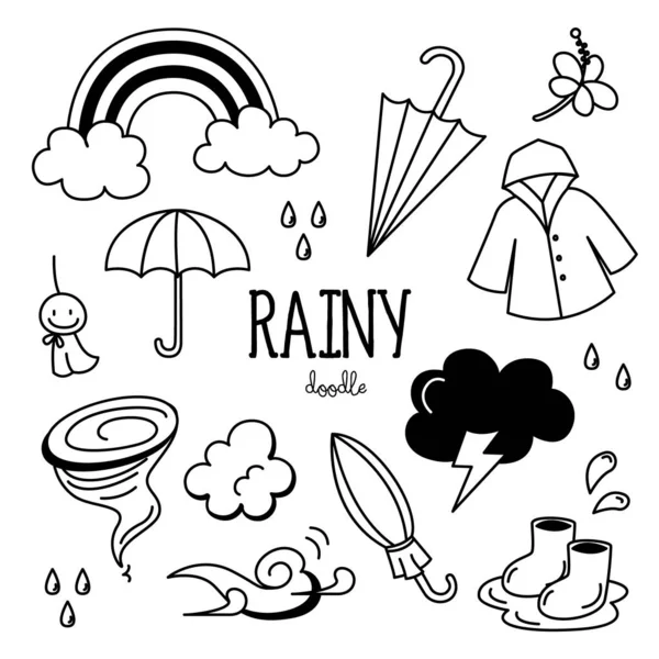 Hand Drawing Styles Rainy Season Rainy Doodle — Stock Vector