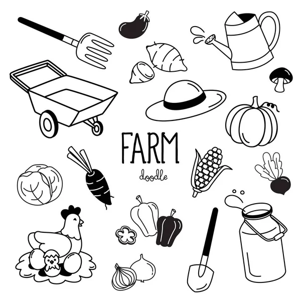 Handzeichnen Stile Mit Landwirtschaftlichen Gegenständen Doodle Auf Dem Bauernhof — Stockvektor