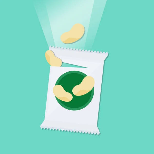 Patatas Fritas Envases Con Fondo Verde Ilustración Vectorial — Vector de stock