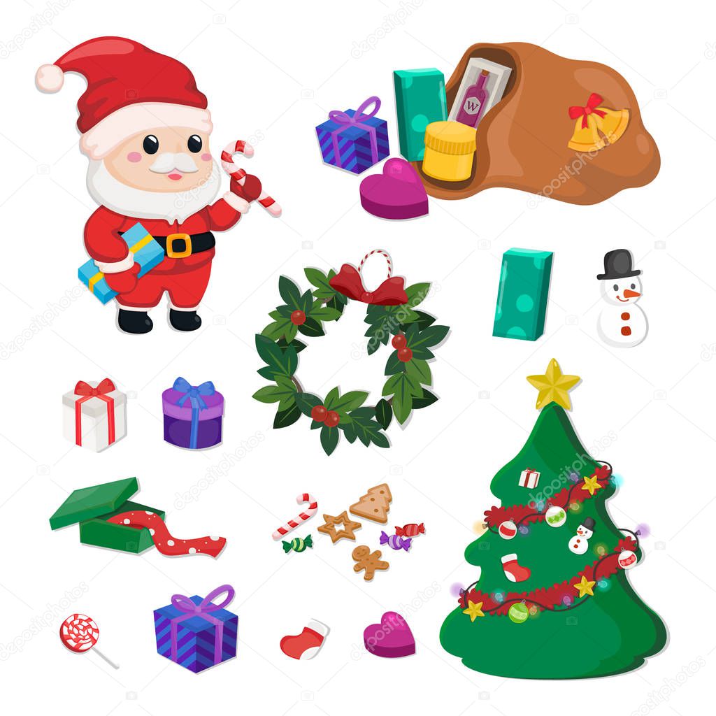 Christmas element set. Decoration for Christmas celebration on white background.