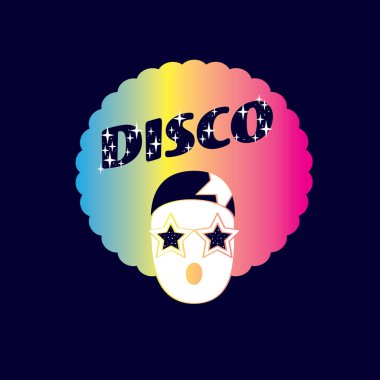 Gökkuşağı afro saçlı adam, afro bir adamla 70'lerin tarzı disko dansı posteri. vektör illüstrasyon