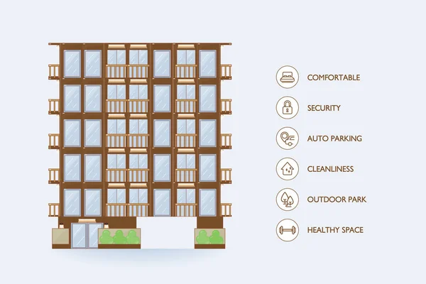 平面矢量城市建筑 公寓图标设施 — 图库矢量图片