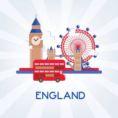 Bavul içinde Londra simgeleri ile Vektör illüstrasyon seyahat afiş. 