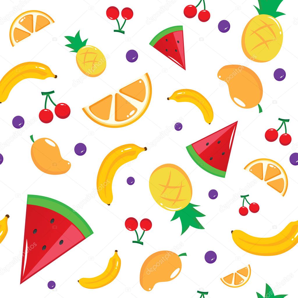 Colorful fruits pattern. tropical fruits with white background.