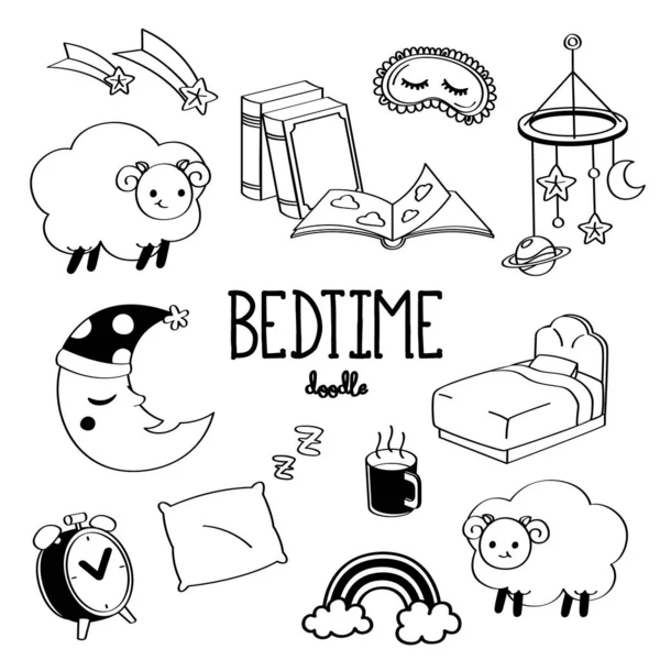 Gaya Gambar Tangan Dengan Item Tidur Doodle Waktu Tidur - Stok Vektor