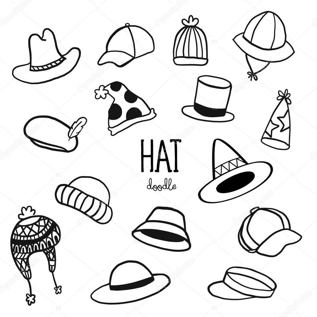 Hand drawing styles with hat doodle. Doodle for hats.