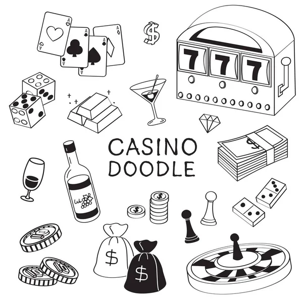 Estilos Dibujo Mano Artículos Casino Doodles Casino — Archivo Imágenes Vectoriales
