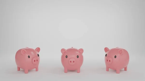 Realistic Render Piggy Bank Moeda Pilha Casa Closeup Isolado Fundo — Fotografia de Stock