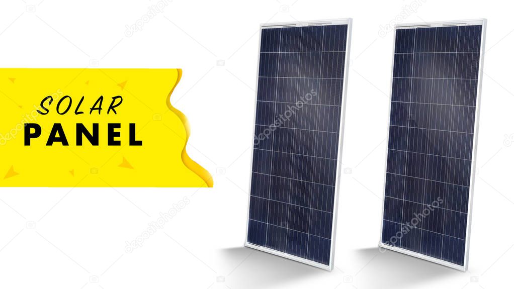 2 Solar Panel isolated on white background Dark Blue Color with Name Flag