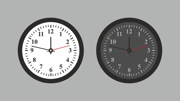 Reloj Pared Redondo Blanco Negro Aislado Sobre Fondo Gris — Vector de stock