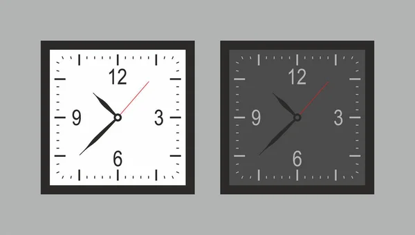 Vierkante Wandklok Wit Zwart Geïsoleerd Een Grijze Achtergrond — Stockvector