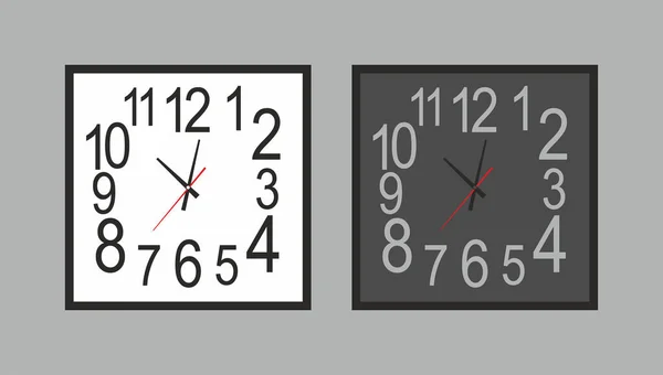 正方形の壁掛け時計 白と黒 灰色の背景に分離 — ストックベクタ