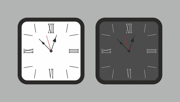Reloj Pared Cuadrado Blanco Negro Aislado Sobre Fondo Gris — Archivo Imágenes Vectoriales