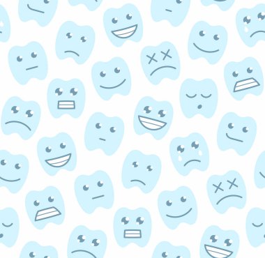 Mutlu dişleri ile Seamless modeli. düz stil. Beyaz arka plan üzerinde izole