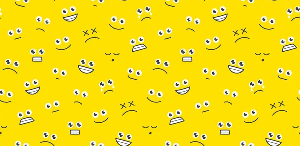 Seamless Pattern Funny Cartoon Faces Isolated Yellow Background — Stock Vector