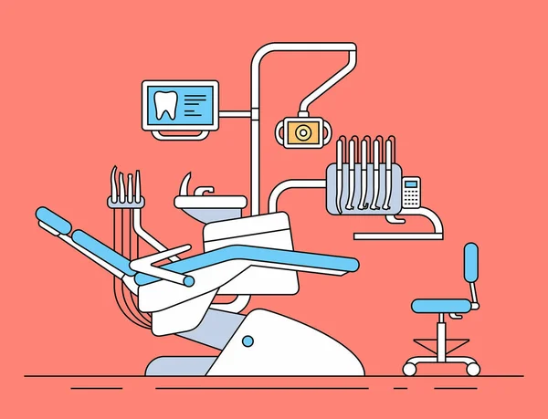 牙医椅 细线样式 在红色背景上被隔离 — 图库矢量图片