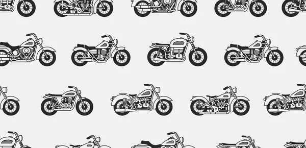 Patrón Sin Costuras Con Motocicletas Vintage Siluetas Negras Aislado Sobre — Archivo Imágenes Vectoriales