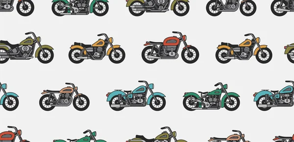 Patrón Sin Costuras Con Motocicletas Vintage Aislado Sobre Fondo Gris — Archivo Imágenes Vectoriales