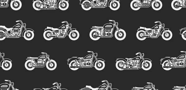 Patrón Sin Costuras Con Motocicletas Vintage Siluetas Blancas Aislado Sobre — Vector de stock