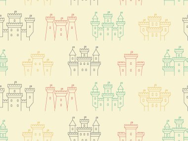 Renkli kale ve kale ile Seamless modeli. ince çizgi stili. bej renkli arka plan üzerinde izole